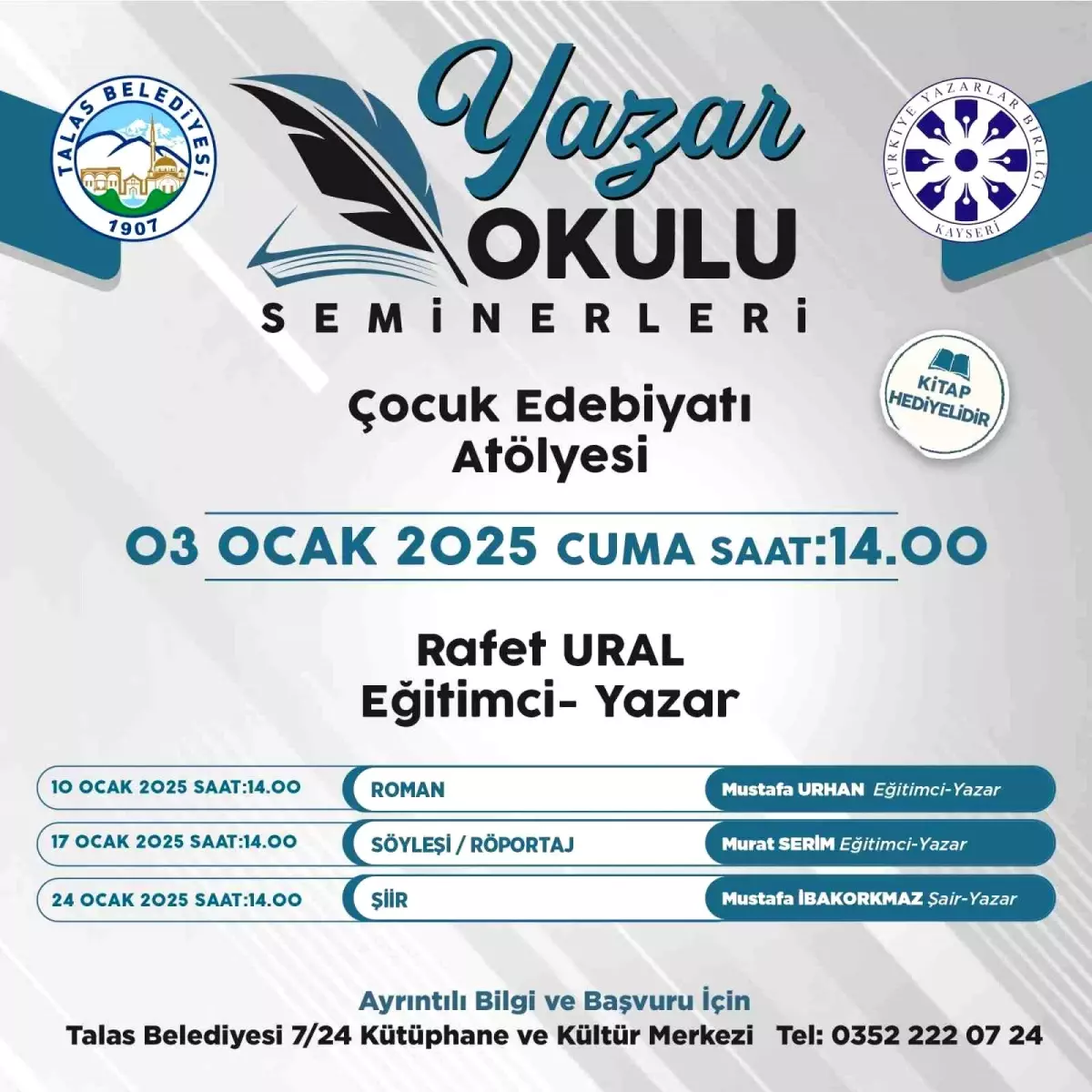 Talas’ta Yazar Okulu Seminerleri Devam Ediyor